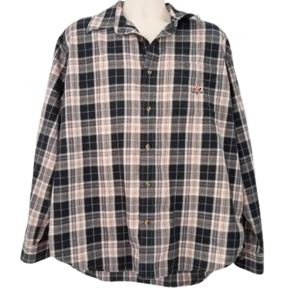 IVY CREW Black & Tan Striped Plaid Button Down Dress Shirt - Men's XL